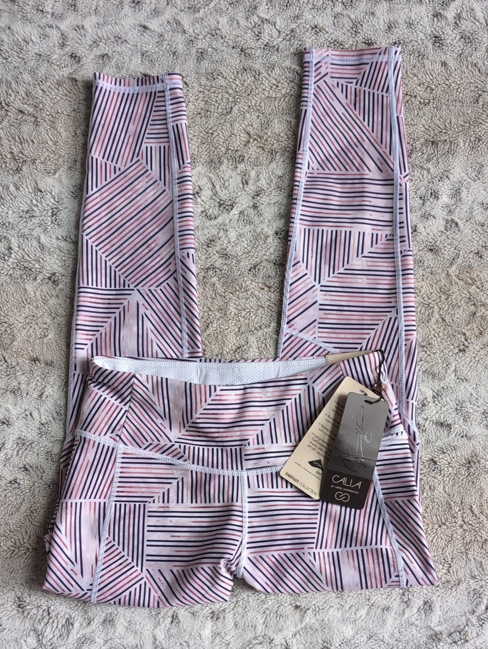 Calia Energize Multi Stripe Eggplant Printed 7/8 Leggings